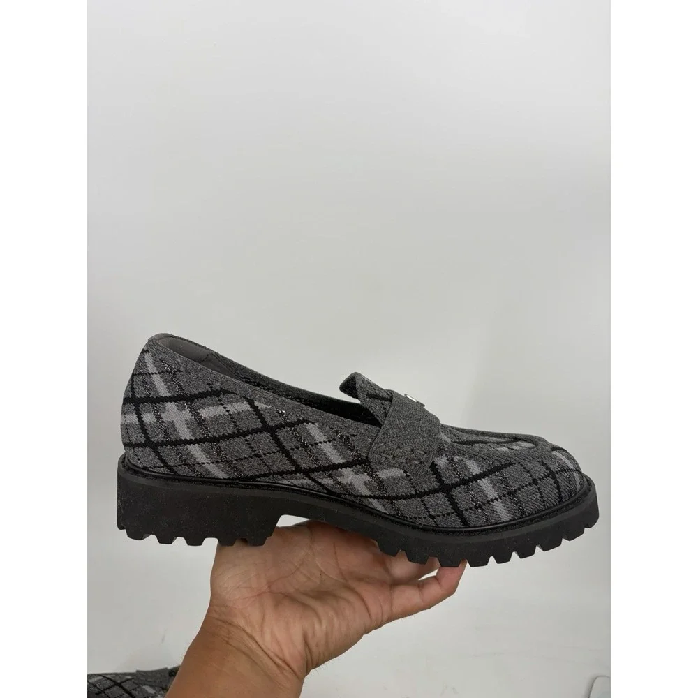 VIVAIA Francesca Grey Plaid Platform Chunky Heel Loafers Round Toe Knit 40.5 9.5